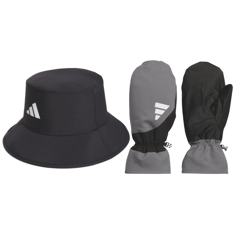 adidas Men's Rain.RDY Bucket Hat & Winter Mitts Bundle